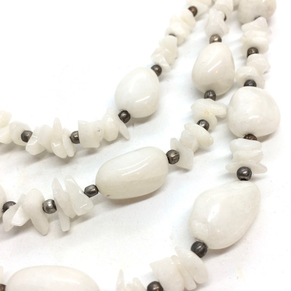 WHITE QUARTZ MULTI LAYTERED NECKLACE  SILVER TONE BOHO BOHEMIAN ETHNIC - Picture 8 of 14